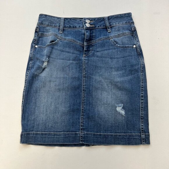 Jag Jeans Womens Denim Skirt Blue Distressed Faded Whiskered Double Button S - Picture 1 of 12